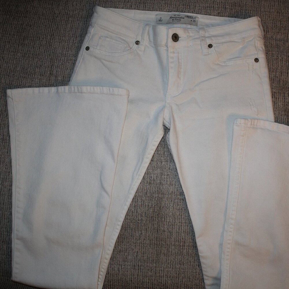 White Low-Rise Abercrombie Flare Jeans